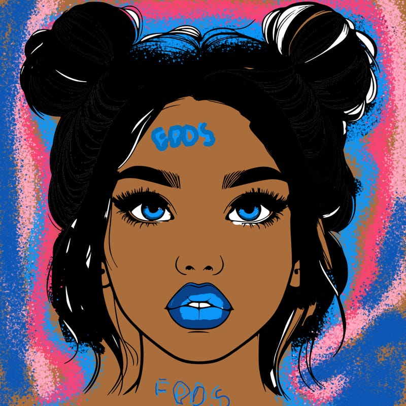 realistic girl with two buns on her hair and lips