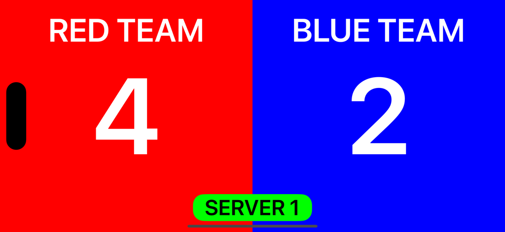 My PickleBall Scoreboard - High contrast digital pickleball scoreboard with large fonts showing red team at four and blue team at two
