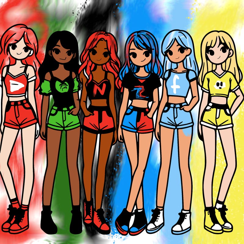 a group of girls wearing crop tops and shorts