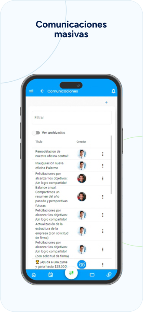 Naaloo - Mobile interface showing internal company communications and announcements in the Naaloo app