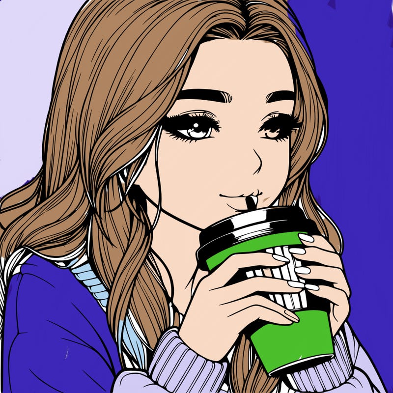 realistic girl drinking coffee