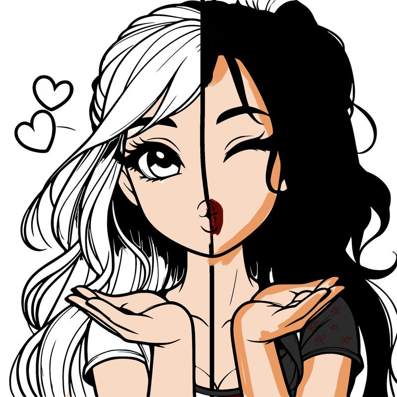 realistic girl winking and blowing a kiss while making heart hands