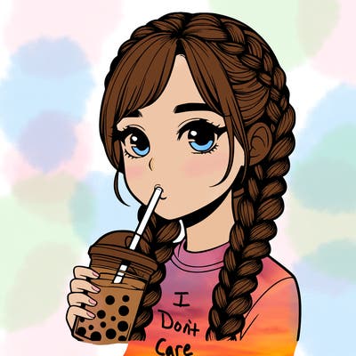realistic girl with braided hair drinking boba