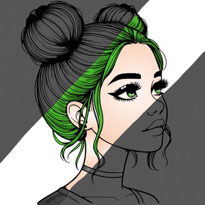 realistic girl with buns on the top of her head