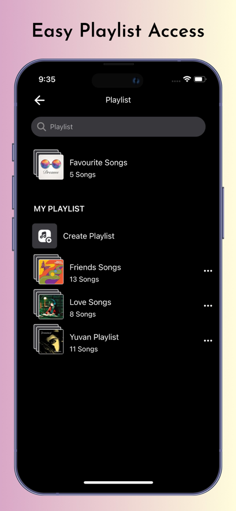Offline MP3 Music Player - Interfaz del Reproductor de Música MP3 sin Conexión que muestra la pantalla de gestión de listas de reproducción con opciones para crear y explorar carpetas de música
