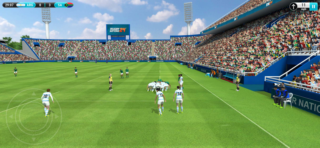 Gameplay d'un match de rugby entre l'Argentine et l'Afrique du Sud dans un stade bondé