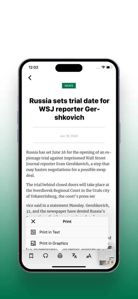 Pantalla de artículo de noticias de la edición electrónica de BDN con menú de impresión