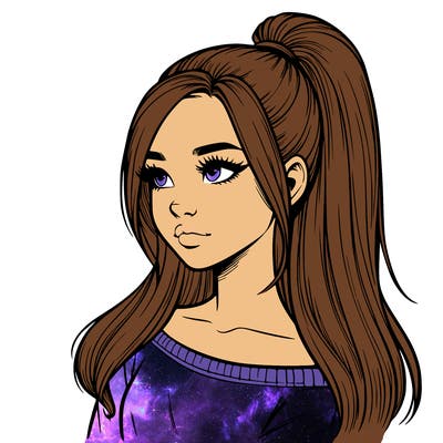 realistic girl with a high ponytail