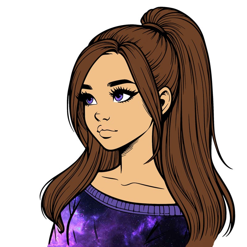 realistic girl with a high ponytail