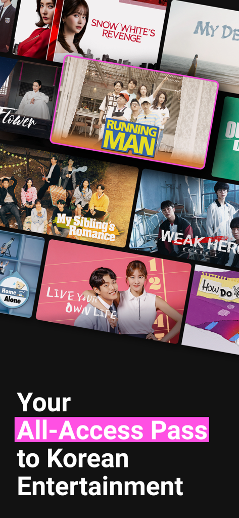 KOCOWA+: K-Dramas, Movies & TV - Screenshot dell'app KOCOWA plus che mostra una varietà di drama e show televisivi coreani