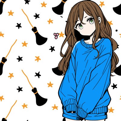 manga teen girl  in a sweater and baggy pants