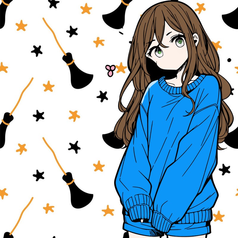 manga teen girl  in a sweater and baggy pants