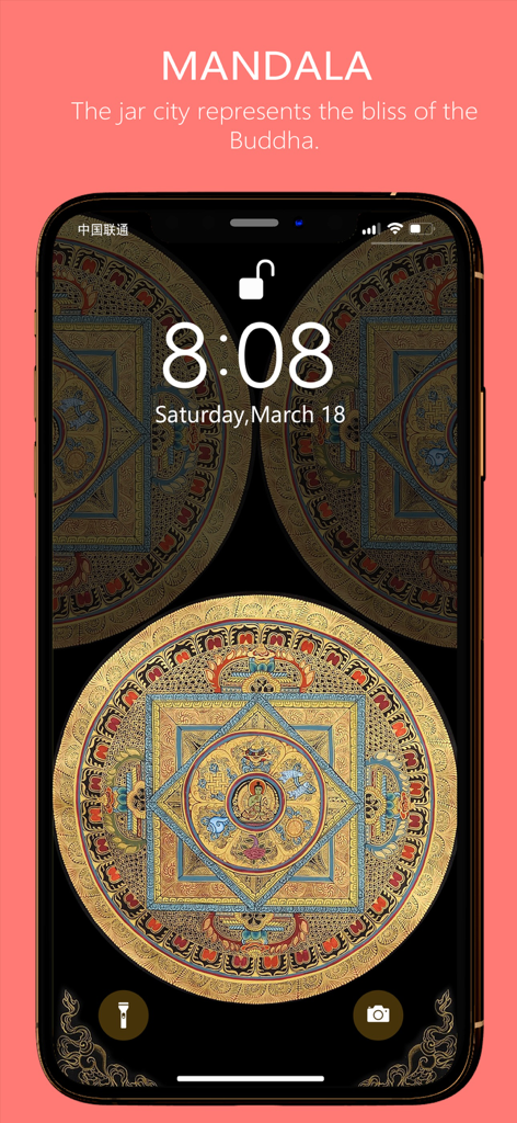 Buddha Wall-Buddhist Wallpaper - Intricate golden Mandala Buddhist wallpaper on an iPhone lock screen