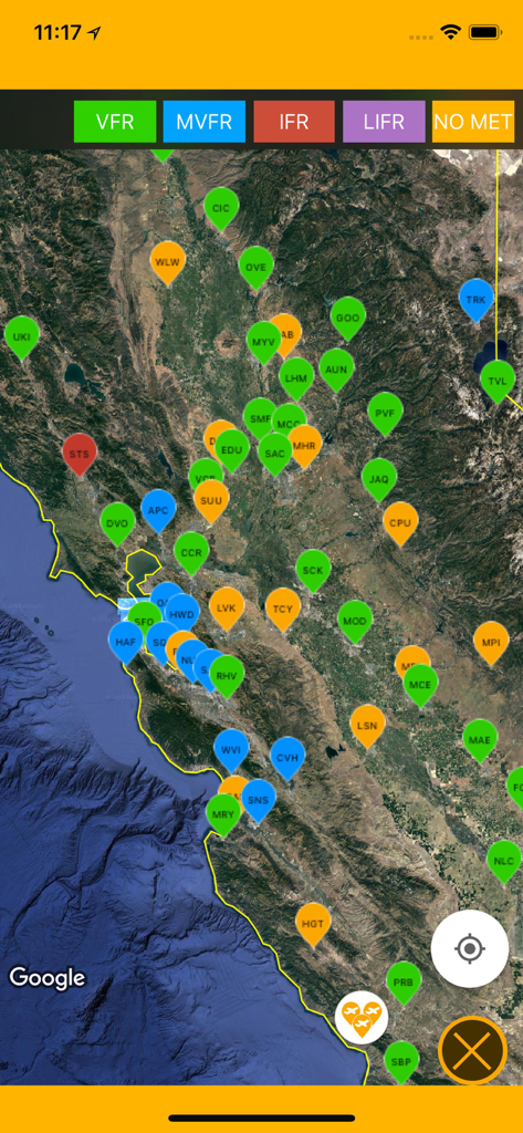 Real-time aviation weather map with color-coded airport flight categories