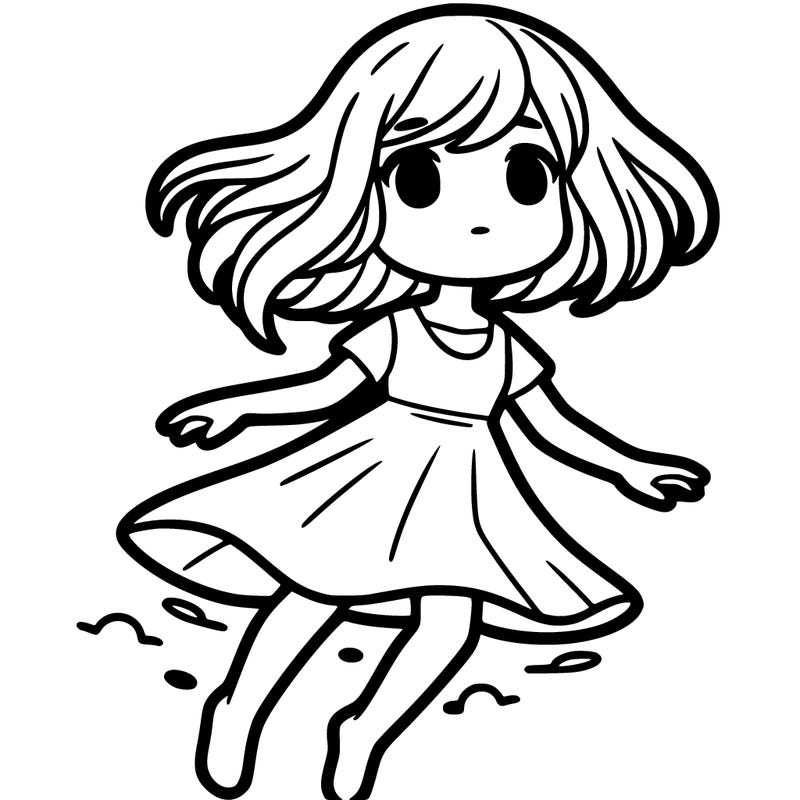 floating girl with shoulder length hair wearing dress