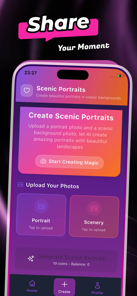 Umee - Connect & Fun - Umee app interface for creating AI travel portraits