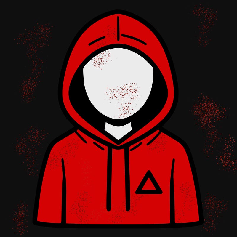 a person with non face waering a hoodie with a small triangle symbol