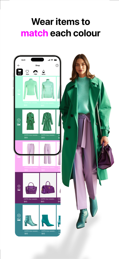 Colour Varia - Shopping interface of Colour Varia app matching clothes to a personalized color palette