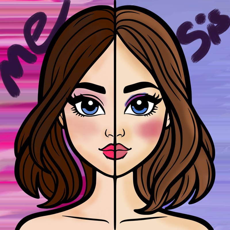 a woman divided in half