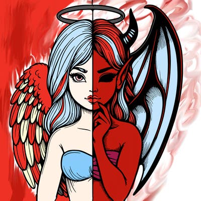 realistic angel half demon