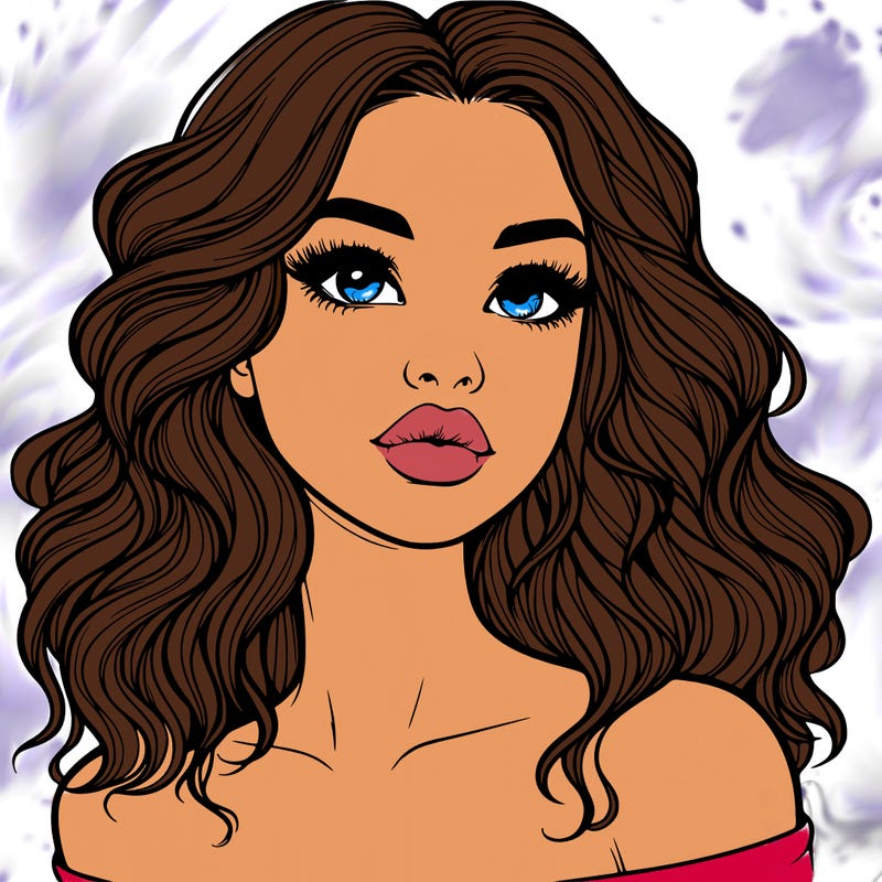 realistic girl with wavy hair and lips