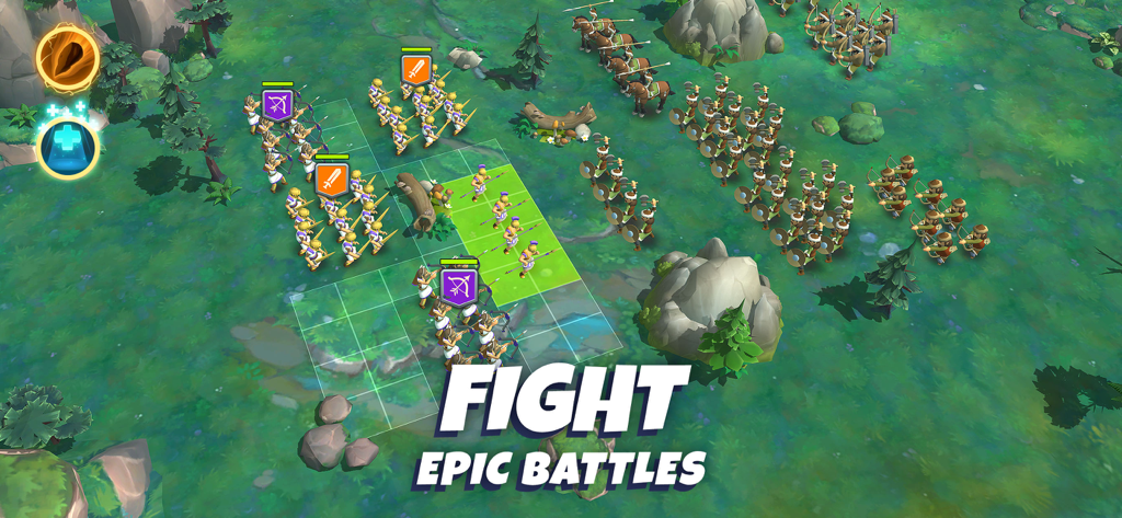 Batalla estratégica de ejércitos en el juego Rise of Cultures kingdom