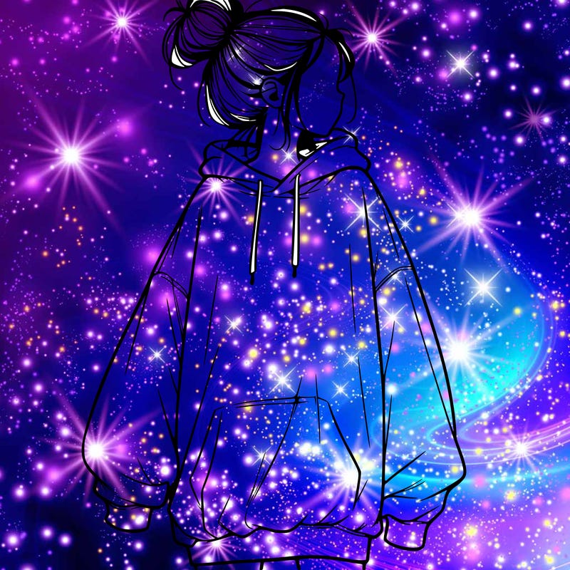 realistic girl with a oversized sweatshirt on and a bun