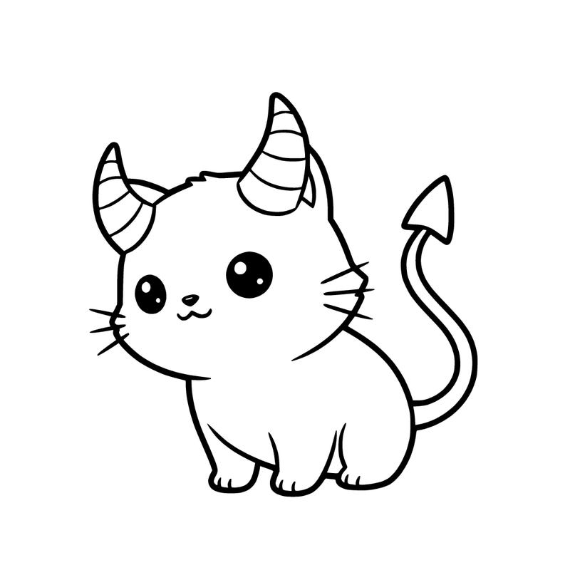 a little catwith horns and a devil tail kawii style