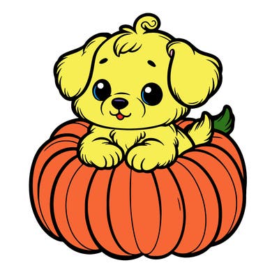cute little puppy in a pumpkin