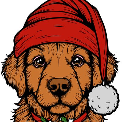 realistic dog with a christmas hat