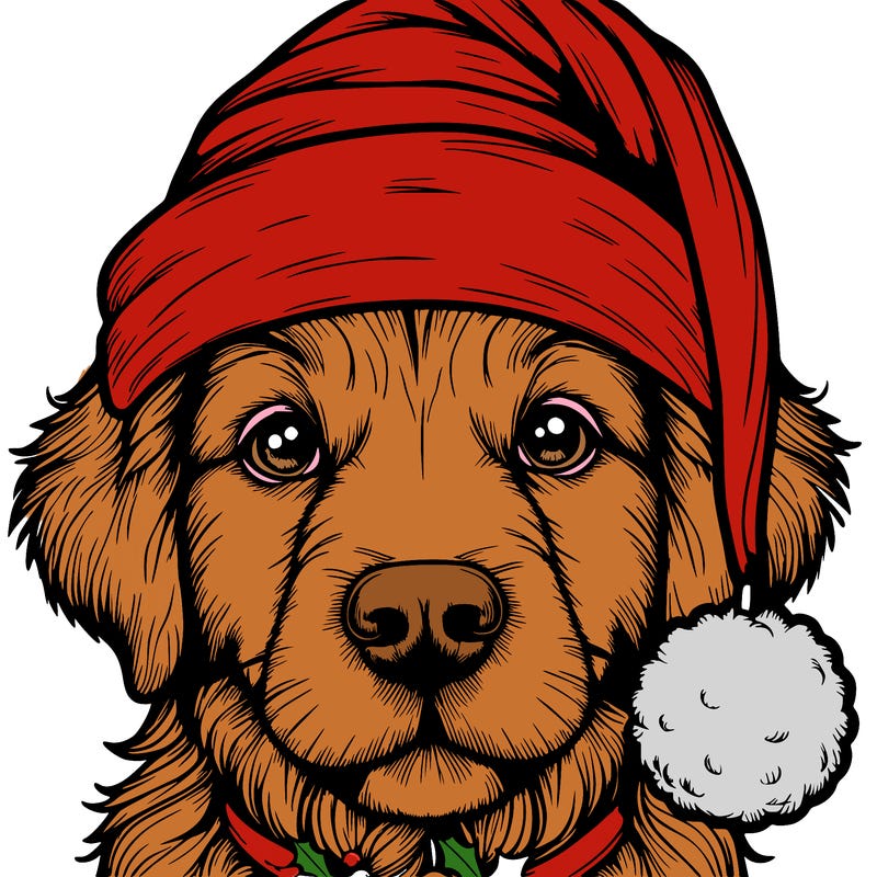 realistic dog with a christmas hat