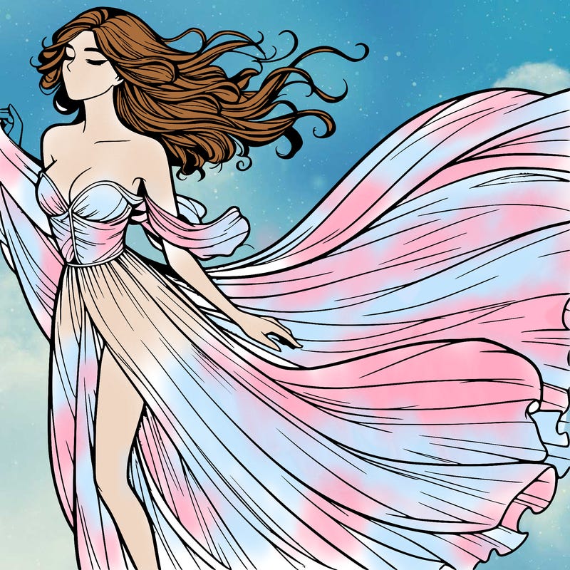 realistic woman in dress flowing the the wind