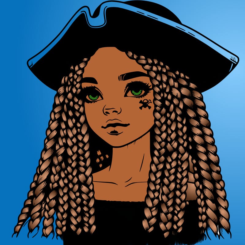 realistic girl with box braids and i realistic pirate hat
