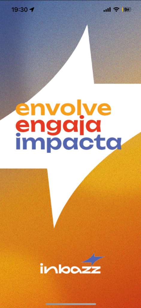 Inbazz Creators - Inbazz Creators app splash screen featuring the text involve engage and impact in Portuguese