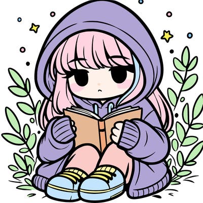 girl in oversized hoodie reading a book