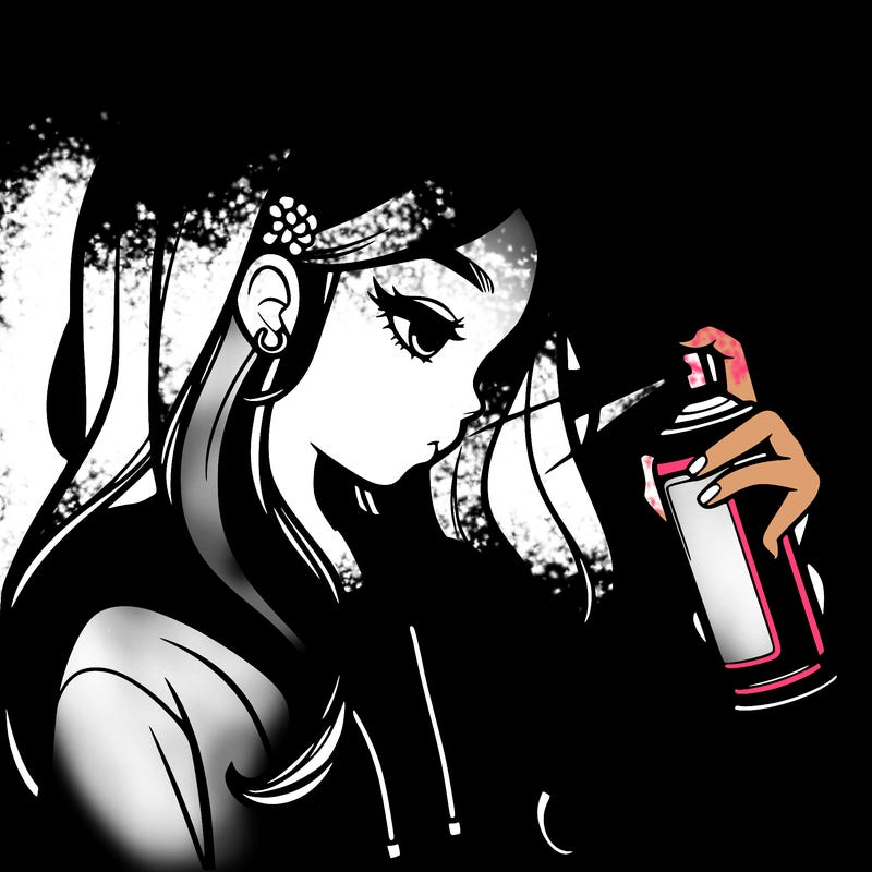 a realistic girl spray painting