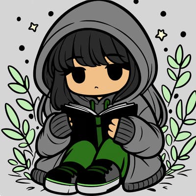 girl in oversized hoodie reading a book