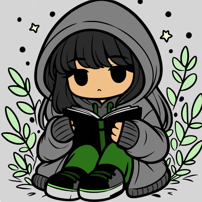 girl in oversized hoodie reading a book