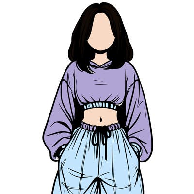 realistic girl faceless with baggy pants and a crop top