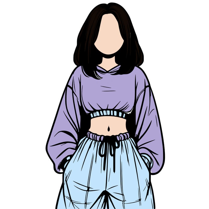 realistic girl faceless with baggy pants and a crop top