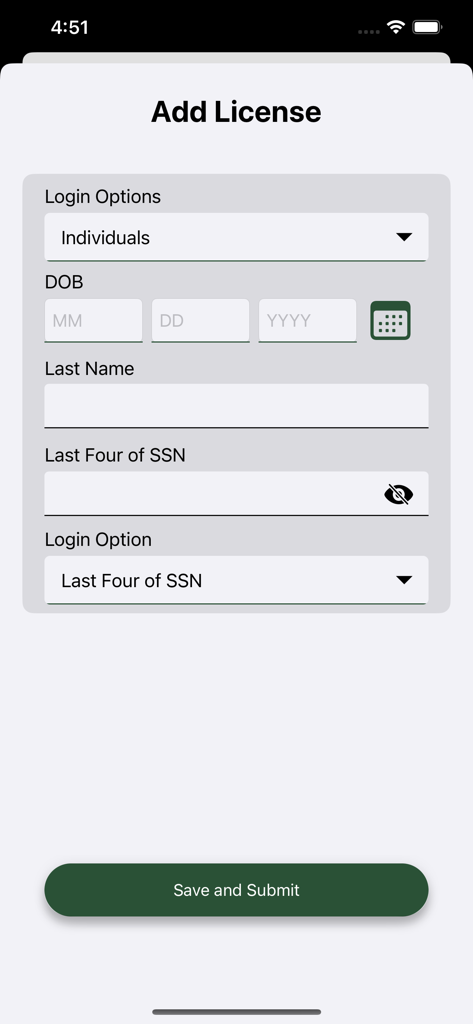 Add license screen in the Go Outdoors VA app for hunting and fishing permits