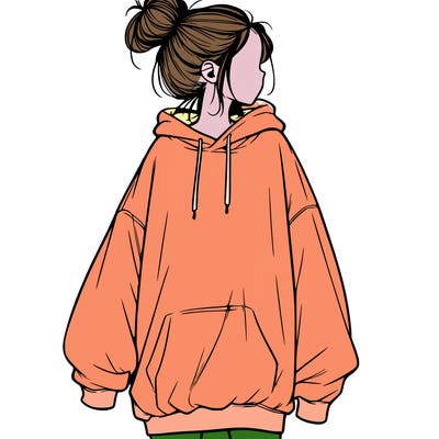 realistic girl with a oversized sweatshirt on and a bun