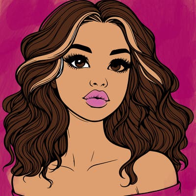 realistic girl with wavy hair and lips
