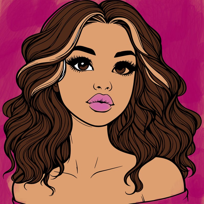 realistic girl with wavy hair and lips