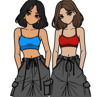 two girls with crop top with baggy pants