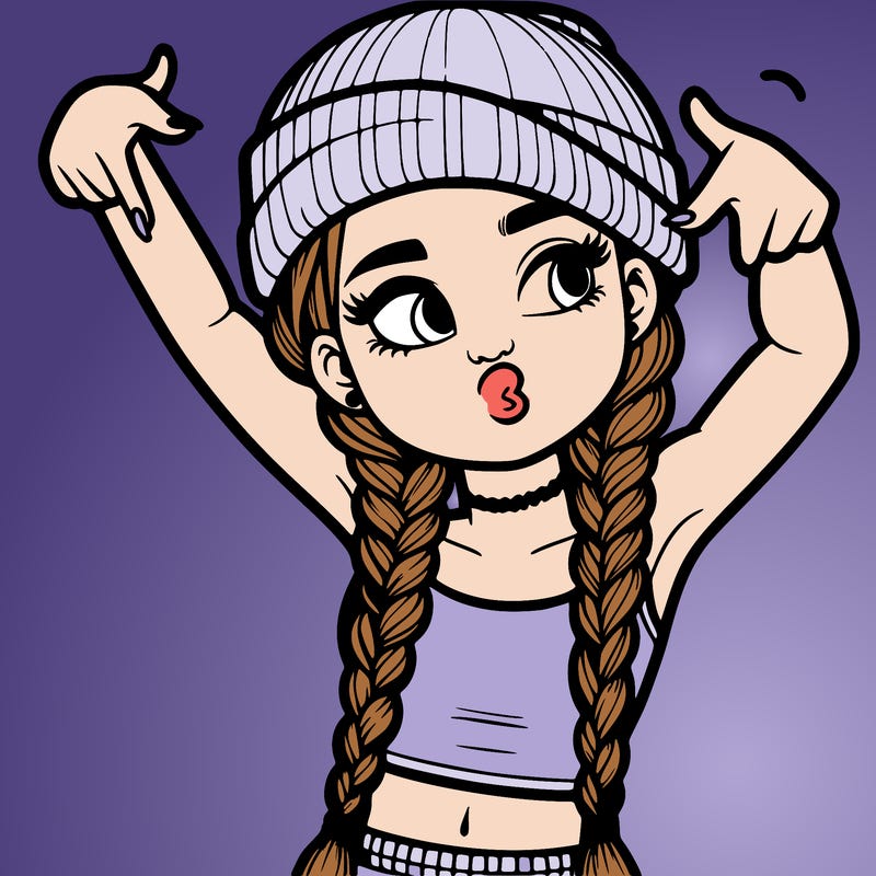realistic teenage girl with braids and a beanie and crop top doing 🫶🏼