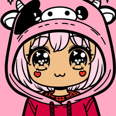 kawaii girl with cow hoodie
