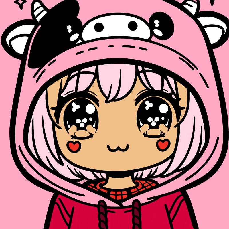 kawaii girl with cow hoodie