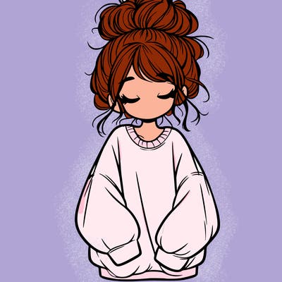 girl with baggy sweatshirt and messy bun