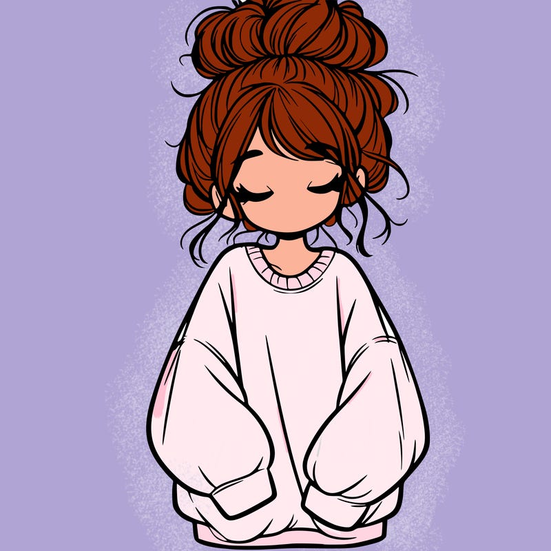 girl with baggy sweatshirt and messy bun